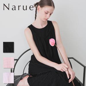 ナルエー公式 パジャマ ルームウェア レディース 春 夏 綿素材 ライトピンク ピンク ブラック M L シャーリングダブルガーゼノースリーブワンピース 26-11018