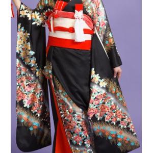 引振袖レンタル 黒地にグレーのラインぼかし小花...の詳細画像3