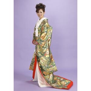 グリーン地の金箔色打掛レンタル 本手描き友禅-4...の商品画像