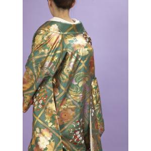 グリーン地の金箔色打掛レンタル 本手描き友禅-...の詳細画像1