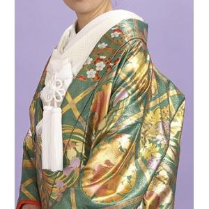 グリーン地の金箔色打掛レンタル 本手描き友禅-...の詳細画像3