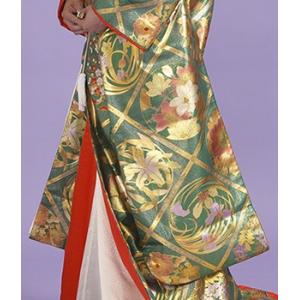 グリーン地の金箔色打掛レンタル 本手描き友禅-...の詳細画像4