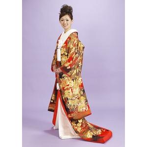 塩瀬羽二重 本手描友禅色打掛レンタル 赤地に京都...の商品画像