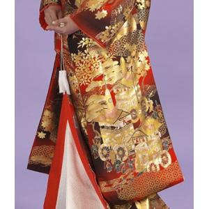塩瀬羽二重 本手描友禅色打掛レンタル 赤地に京...の詳細画像4