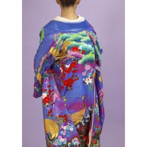 塩瀬羽二重 本手描き友禅色打掛レンタル 青と紫...の詳細画像1