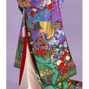 塩瀬羽二重 本手描き友禅色打掛レンタル 青と紫...の詳細画像4