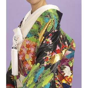 塩瀬羽二重 本手描き友禅色打掛レンタル 漆箔黒...の詳細画像3