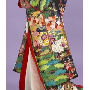 塩瀬羽二重 本手描き友禅色打掛レンタル 漆箔黒...の詳細画像4