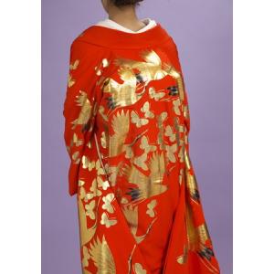 塩瀬羽二重 本手描き友禅色打掛レンタル 赤地に...の詳細画像1