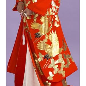 塩瀬羽二重 本手描き友禅色打掛レンタル 赤地に...の詳細画像4