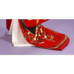 本手描き友禅色打掛レンタル ちりめん赤地 落款...の詳細画像2