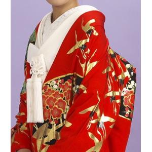 本手描き友禅色打掛レンタル ちりめん赤地 落款...の詳細画像3