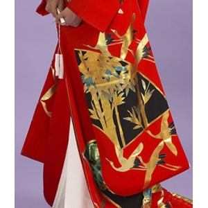 本手描き友禅色打掛レンタル ちりめん赤地 落款...の詳細画像4