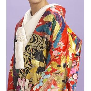 本手描き友禅色打掛レンタル 赤地に裾黒地 金箔...の詳細画像3