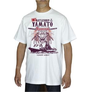 戦艦大和 旭日旗 SAMURAI 面 スカル 刀 大日本帝国海軍 フロントプリント Tシャツ 半袖 メンズ コットン 5.6オンス ミリタリー 海軍 4Lまで ビッグサイズあり｜y-selection