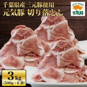 【小分けで便利】国産 元気豚 切り落とし 3kg(500g×6袋)　千葉県産三元豚　パラパラ凍結