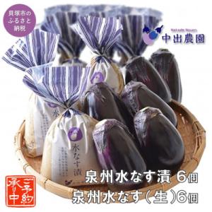 中出農園　特撰!泉州水なす漬6個+生水なす6個セット/先行受付・令和8年5月初旬～順次発送、農家直送