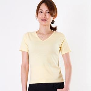 ふるさと納税 泉大津市 レディース 綿100%Vネック半袖Tシャツ(ソフトイエロー LLサイズ)