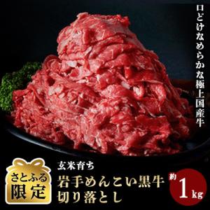 岩手めんこい黒牛 切り落とし 約1kg(さとふる限定)  国産 焼肉 牛丼 すき焼き 小分け 冷凍