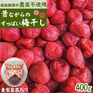 栽培期間中農薬不使用の梅干し(400g)　すっぱい梅干し　壷型容器入り