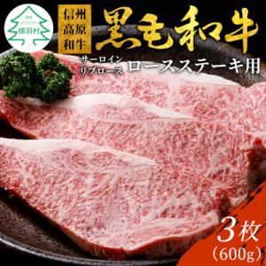 ふるさと納税 根羽村 信州高原和牛ロースステーキ用(サーロイン・リブロース)200g×3枚　国産黒毛和牛