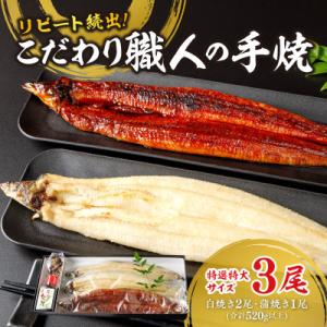 リピート続出!特選特大サイズ520g以上　こだわり職人の手焼(蒲焼1尾・白焼2尾)・Y067-25