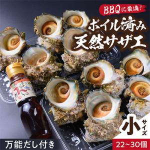 BBQにぴったり!天然サザエ　ボイル済み　1.6kg　小サイズ(22～30個)　※万能ダシ付き