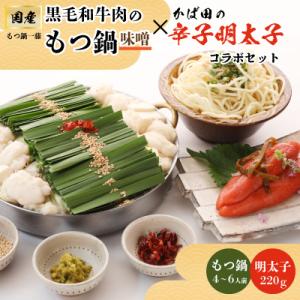 【もつ鍋一藤×かば田】国産黒毛和牛肉のもつ鍋味噌(4～6人前)とかば田の辛子明太子とのコラボセット
