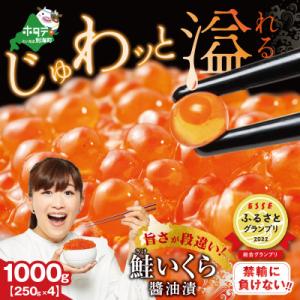 【希少 北海道産鮭いくら】いくら醤油漬け1kg (小分け250g×4) グランプリ獲得 旨さ 訳あり