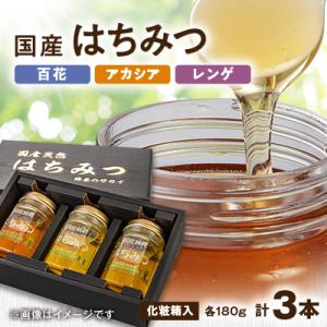 ふるさと納税 大牟田市 国産極上レンゲ蜂蜜・アカシア蜂蜜・百花蜜3本セット各180g入【化粧箱入】