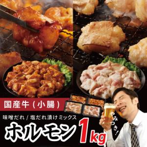 国産 牛肉 ホルモン 1kg 味付けMIX味噌/塩だれ 焼肉 小分け 250g×4