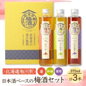 【梅酒セット】北海道 旭川 高砂酒造 日本酒ベース 苺 林檎 葡萄 375ml×各1本_01106