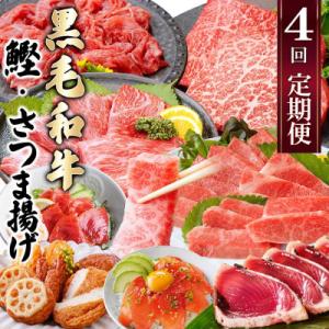 定期便(4回配送)黒毛和牛&まぐろ・かつお・さつま揚げ EE-0046