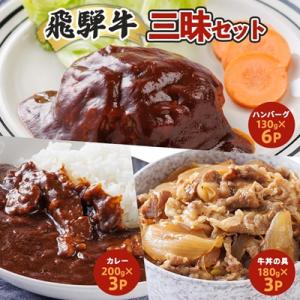 飛騨牛三昧(カレー・ハンバーグ・牛丼の具)【3種12食】冷凍食品詰め合わせセット