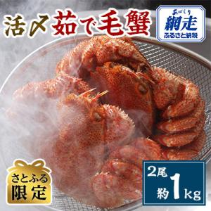 ふるさと納税 網走市 【さとふる限定】活〆茹で毛蟹2尾冷蔵便届けセット