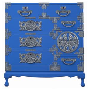 ふるさと納税 利府町 仙台箪笥　猫足チェスト　藍色漆塗り　(お申込書返送後2ヶ月〜5ヶ月以内でお届け)