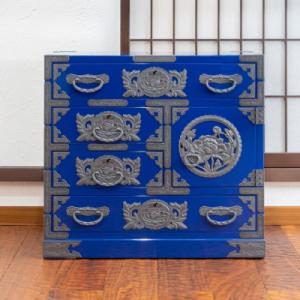 ふるさと納税 利府町 仙台箪笥 帳場箪笥 藍色漆塗り KB-19D藍色 (お申込書返送後2ヶ月〜5ヶ月以内でお届け)