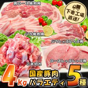 [下妻工場直送]国産豚肉バラエティ5種セット4kg
