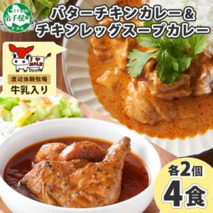 ふるさと納税 弟子屈町 バターチキンカレー(中辛) 2個、チキンレッグスープカレー(中辛) 2個 1...