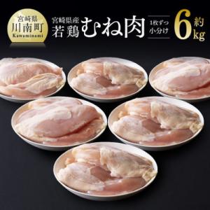 宮崎県産鶏むね肉 約6kg(1枚ずつ小分けのセット)