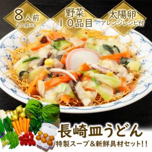 ふるさと納税 雲仙市 長崎皿うどん8人前 雲仙野菜10品目 太陽卵6個セット アレンジレシピ付き  