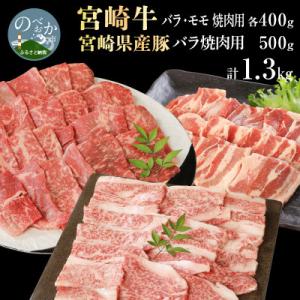 ふるさと納税 延岡市 宮崎牛バラ・モモ焼肉用 各400g 宮崎県産豚バラ焼肉500g×1　計1.3kg(延岡市)