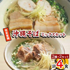 【郷土の伝統の味】自家製麺　沖縄そばミックス4食セット(三枚肉かまぼこ2食+本ソーキ2食)