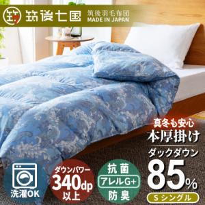 ふるさと納税 筑後市 抗菌ダウン率85%1.0kg本厚掛け羽毛布団シングル(ブルー系柄おまかせ)【筑...