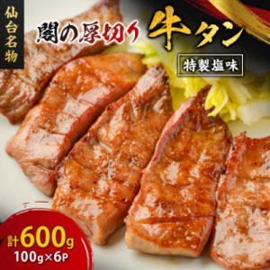 ふるさと納税 宮城県 仙台名物 閣の厚切り牛タン 特製塩味 600g(100g×6パック)