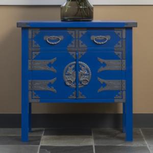 ふるさと納税 利府町 仙台箪笥　両開コンソール　藍色漆塗り　(お申込書返送後2ヶ月〜5ヶ月以内でお届け)