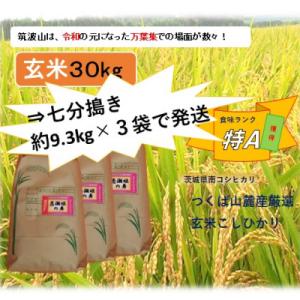 ふるさと納税 石岡市 【玄米30kg⇒七分搗き⇒小分け3袋】★筑波山麓厳選検査1等米こしひかり【恋瀬...