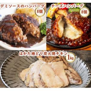 鉄板焼きハンバーグ(2種16個)&はかた地どり炭火焼(1kg小分け)セット
