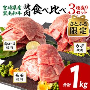 ふるさと納税 宮崎市 【さとふる限定】宮崎県産黒毛和牛 肩ロース・ウデ・モモ 焼肉用 合計1kg