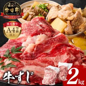 内閣総理大臣4連覇 宮崎牛 A4～A5 黒毛和牛 牛肉 牛すじ 合計2kg[1kg×2パック]